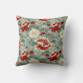 レッド、クリーム、グリーンフローラChinoiserie クッション (裏面)