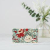 レッド、クリーム、グリーン淡い色のフローラ名刺 割引カード (スタンド正面)