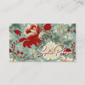 レッド、クリーム、グリーン淡い色のフローラ名刺 割引カード (正面)