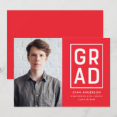 レッド |グラッモダンドブロック写真卒業 案内状 (正面/裏面)