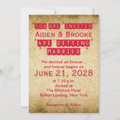 レッド グランジ オールド ヴィンテージ ウェディング インビテーション (正面)