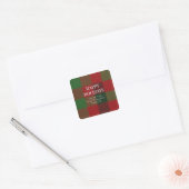 レッド+グリーンのクリスマス柄チェック スクエアシール (封筒)