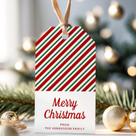 レッド+グリーンのストライプ クリスマス ギフトタグ