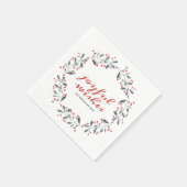 レッド&グリーンウォーターカラーホリークリスマスリース スタンダードカクテルナプキン (角)