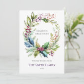 レッド&グリーンウォーターカラーホリーリースクリスマスカード シーズンカード (スタンド正面)