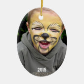 レッド&グリーンカエルストライプフォトオーナメント セラミックオーナメント (正面)