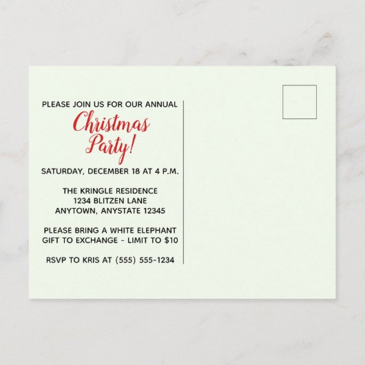 レッド&グリーンガムドロップスクリスマス招待状はがき インビテーションポストカード (裏面)