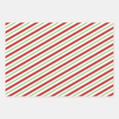 レッド&グリーンクリスマスストライプのデザイン ラッピングペーパーシート (正面3)