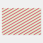 レッド&グリーンクリスマスストライプのデザイン ラッピングペーパーシート (正面2)