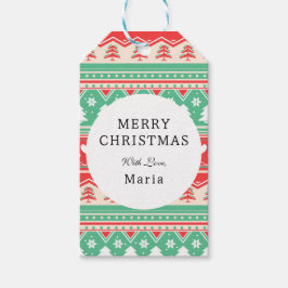 レッド&グリーンクリスマスツリーラブ – フェスティバル休日 ギフトタグ