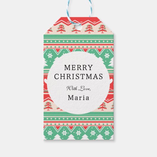 レッド&グリーンクリスマスツリーラブ – フェスティバル休日 ギフトタグ (正面)
