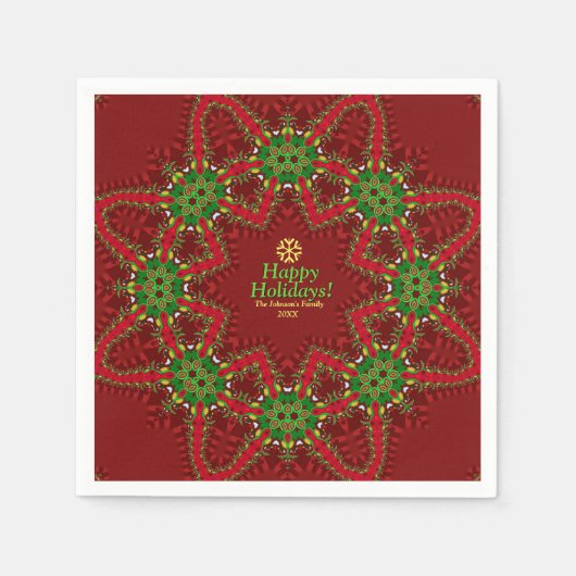 レッド&グリーンクリスマスホリデーズ名前をカスタムする スタンダードカクテルナプキン (正面)