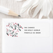 レッド&グリーンクリスマスホリー葉差出人住所 ラベル (インサイチュ)