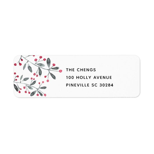 レッド&グリーンクリスマスホリー葉差出人住所 ラベル (正面)