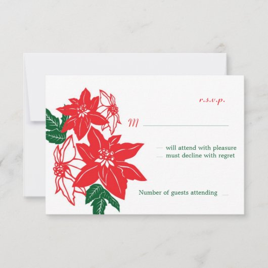 レッド&グリーンクリスマスポインセティアスホリデ結婚ーズ 招待状 (正面)