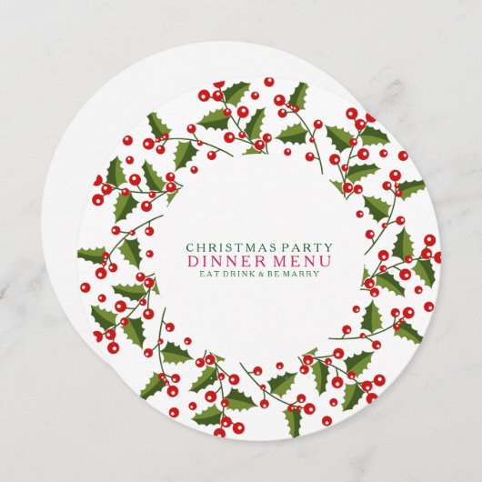 レッド&グリーンクリスマスリースディナーパーティーメニュー メニュー (正面/裏面)