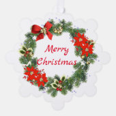 レッド&グリーンクリスマスリース紙オーナメントカード オーナメントカード (正面)