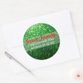 レッド&グリーングリッタークリスマス差出人住所ラベル ラウンドシール (封筒)