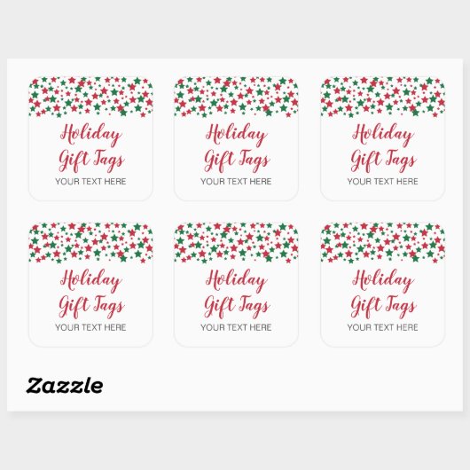 レッド&グリーンスタークリスマスホリデーギフトラベル スクエアシール (シート)