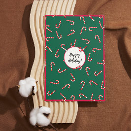 レッド&グリーンストライプキャンディハッピーホリデーカード