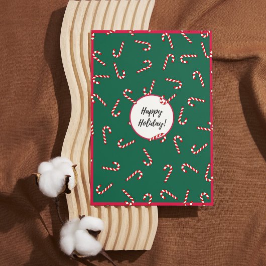 レッド&グリーンストライプキャンディハッピーホリデーカード