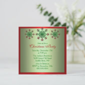 レッド&グリーンスノーフレーククリスマスパーティー招待状 招待状 (スタンド正面)