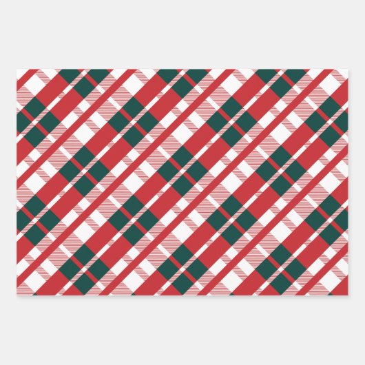 レッド&グリーンタータンチェックプレイドクリスマスタイポグラフィ ラッピングペーパーシート (正面3)