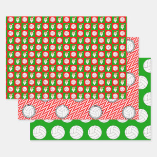 レッド&グリーンバレーボール&サンタマッチングのクリスマス ラッピングペーパーシート