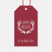 レッド&グリーンパーソナライズされたハ素朴ッピーホリデー ギフトタグ (裏面)