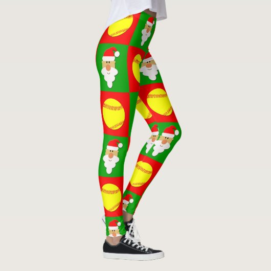 レッド&グリーンファストピッチソフトボール&サンタクリスマス レギンス (右)
