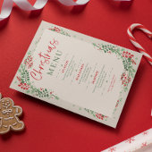 レッド&グリーンフェスティバルフローラクリスマスディナーメニュー 招待状