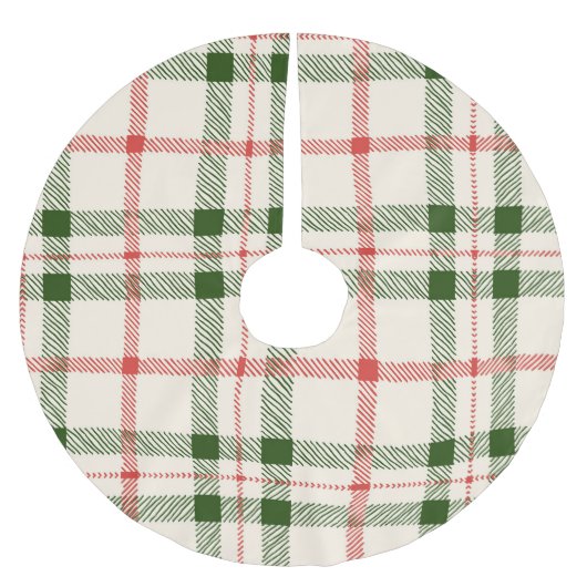 レッド&グリーンプレイドファームハウスクリスマスクリスマス ブラッシュドポリエステルツリースカート (正面)