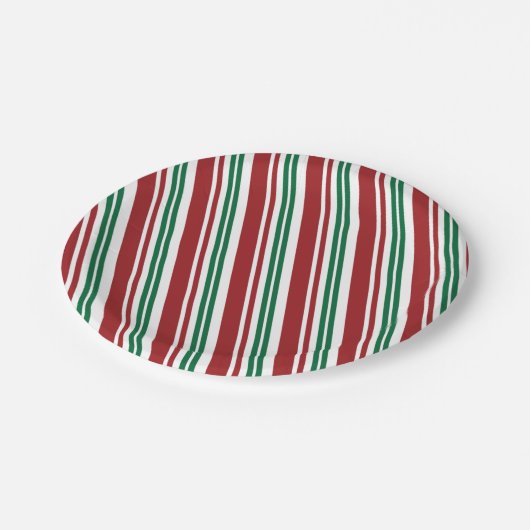 レッド&グリーンペパーミントストライプ ペーパープレート (アングル)