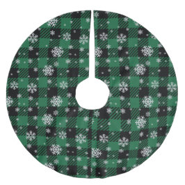 レッド&グリーンホリデーバッファロープレイドとスノーフレーク ブラッシュドポリエステルツリースカート