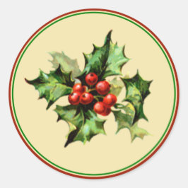 レッド&グリーンホリークリスマスホリデー封筒用シール ラウンドシール