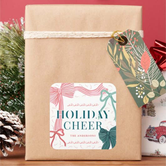 レッド&グリーンボウズホリデイ応援クリスマスホリデイ スクエアシール (クリスマス)