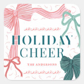 レッド&グリーンボウズホリデイ応援クリスマスホリデイ スクエアシール (正面)