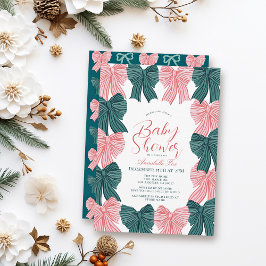 レッド&グリーンボウ/リボンコケットベビーシャワー 招待状