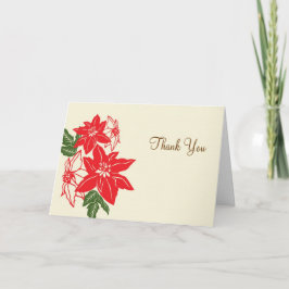 レッド&グリーンポインセティアス結婚クリスマス サンキューカード