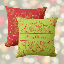 レッド&グリーンマンダラクリスマスカラー装飾用クッション クッション