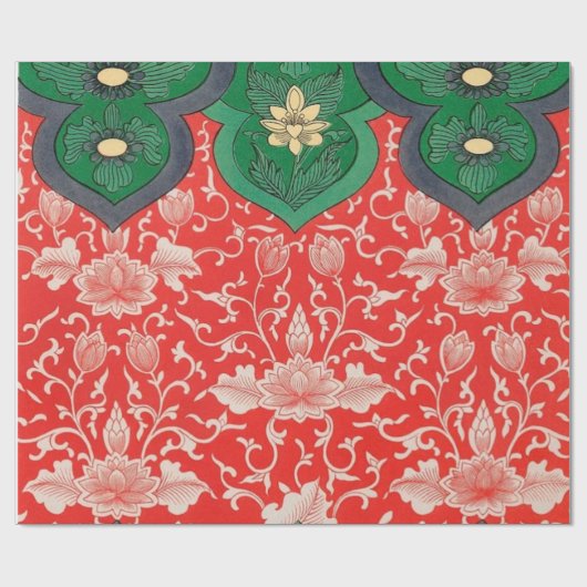 レッド&グリーンミスティックロータスアジア抽象芸術 ラッピングペーパー (フラット)