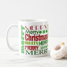 レッド&グリーンメリークリスマスタイポグラフィホリデーマグ