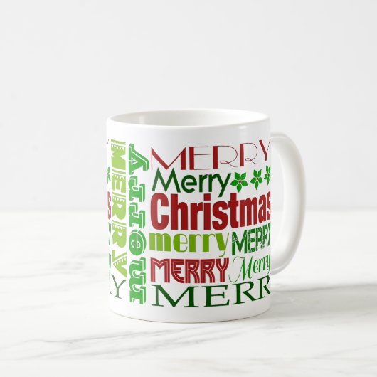 レッド&グリーンメリークリスマスタイポグラフィホリデーマグ コーヒーマグカップ (正面右)