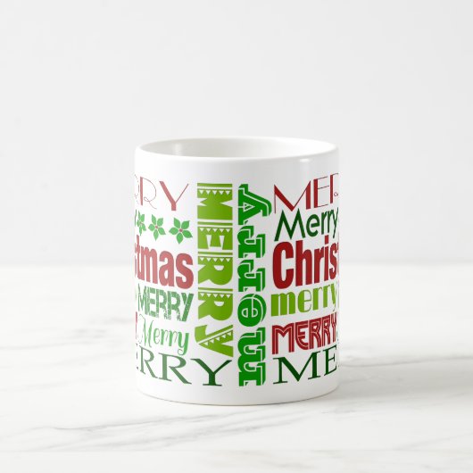 レッド&グリーンメリークリスマスタイポグラフィホリデーマグ コーヒーマグカップ (中央)