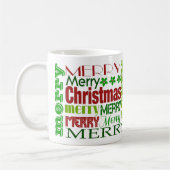 レッド&グリーンメリークリスマスタイポグラフィホリデーマグ コーヒーマグカップ (左)