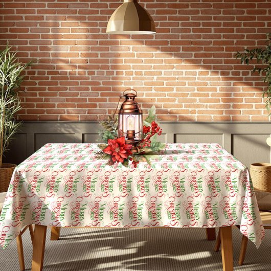 レッド&グリーンメリークリスマスレトロタイポグラフィ テーブルクロス