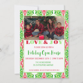 レッド&グリーンモザイクホリデーオープンハウス招待状 招待状