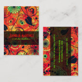 レッド&グリーンレトロフローラコラージュ 名刺 (正面/裏面)