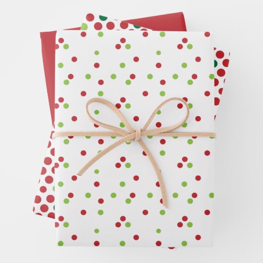 レッド&グリーン水玉模様クリスマスコーディネート ラッピングペーパーシート (インサイチュ)