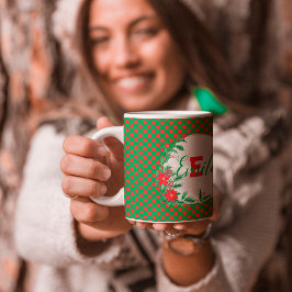 レッド&グリーン水玉模様ボタニカルカスタムモノグラム コーヒーマグカップ